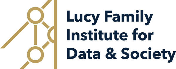 Lucy Family Institute for Data & Society Logo. It features a gold abstract network of connected circles and lines, with the institute's name in dark blue text.