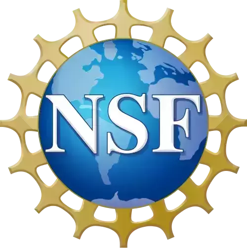 The National Science Foundation (NSF) logo, featuring white "NSF" text over a blue globe with landmasses, set against a golden sunburst.